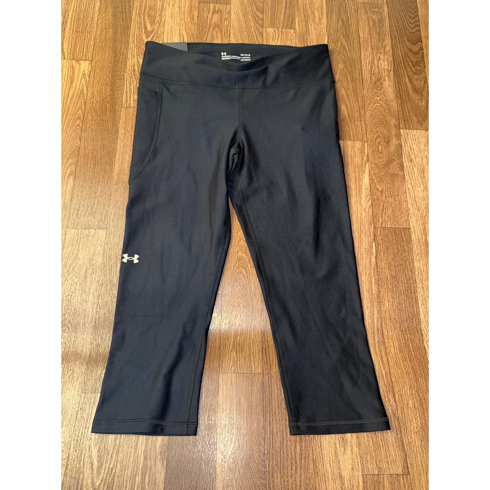 Under Armour Womens HeatGear Compression Mid Rise Capri Leggings Black LG NWT